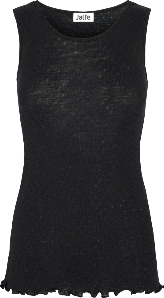 Wolle Trägershirt Eyelet in Schwarz von Jalfe