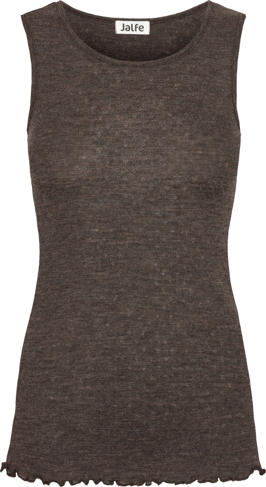 Wolle Trägershirt Eyelet in Mokka Melange von Jalfe