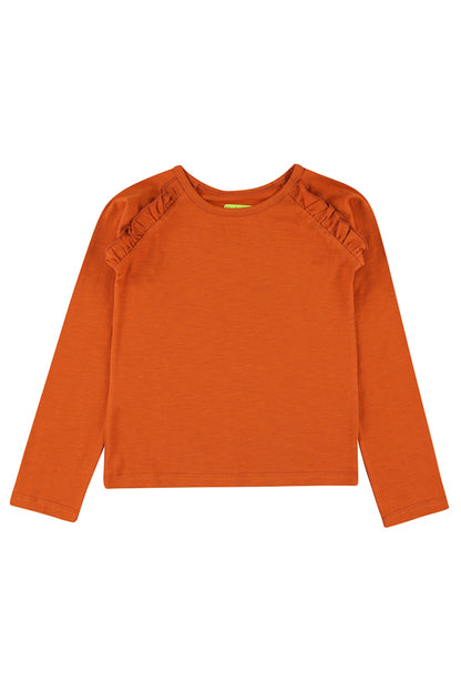 SALE: Langarm-Shirt mir Rüsche in Mandarin Red von Lily Balou