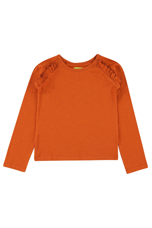 SALE: Langarm-Shirt mir Rüsche in Mandarin Red von Lily Balou