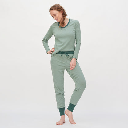 Pyjama-Hose gestreift Dunkelgrün/Hellgrün von Living Craft