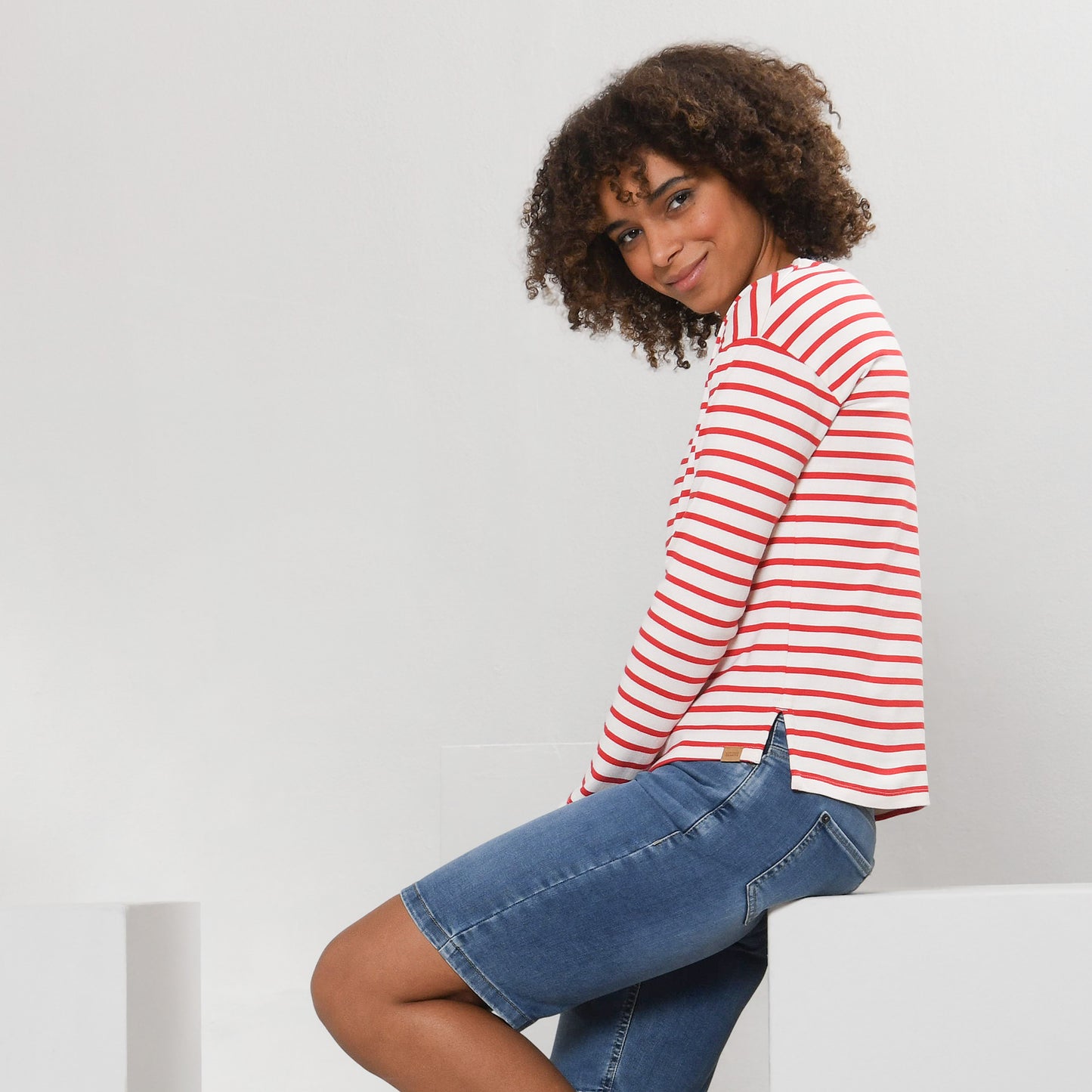 Damenshirt gestreift Natur/Rot von Living Craft