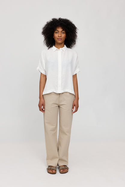 Kurzarm Leinen-Hemd in bright white