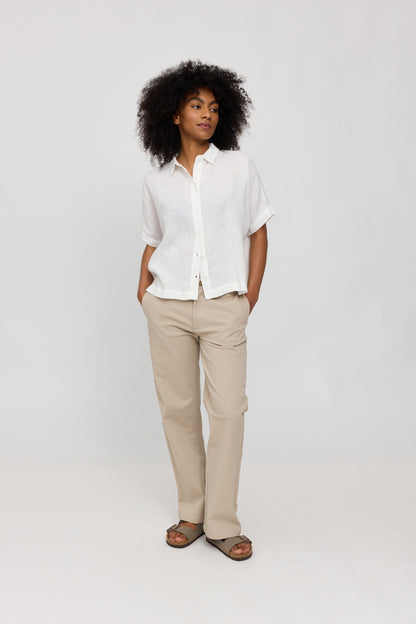 Kurzarm Leinen-Hemd in bright white