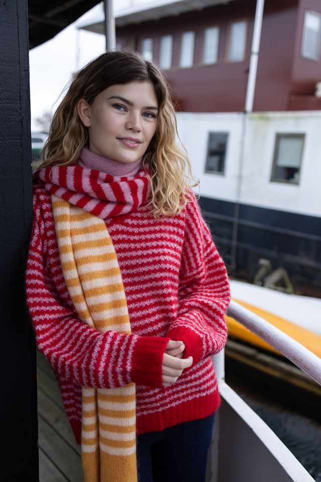 Wollpullover Rot/Rosa gestreift von Danefae