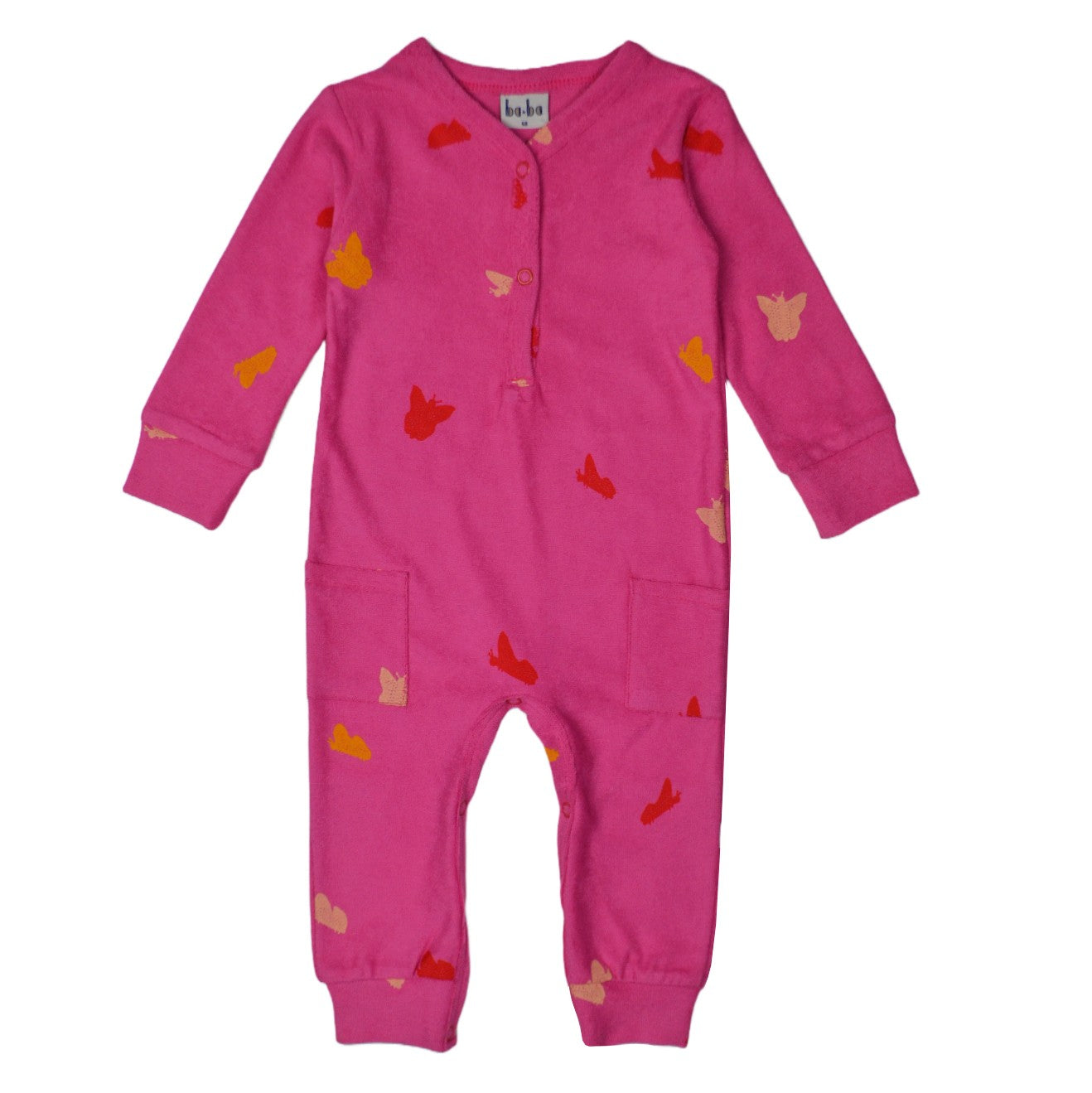 Frottée Babypyjama mit Schmetterlingen auf Rosa von Baba