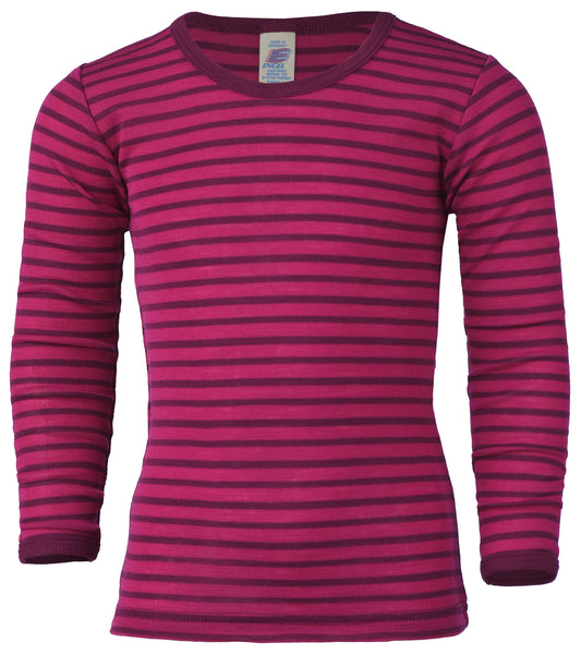 Langarmshirt Wolle/Seide in gestreift himbeere/orchidee