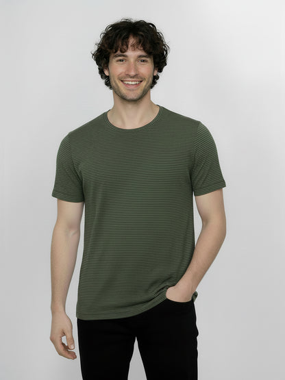 T-shirt gestreift Anthrazit/Olive von Greenbomb