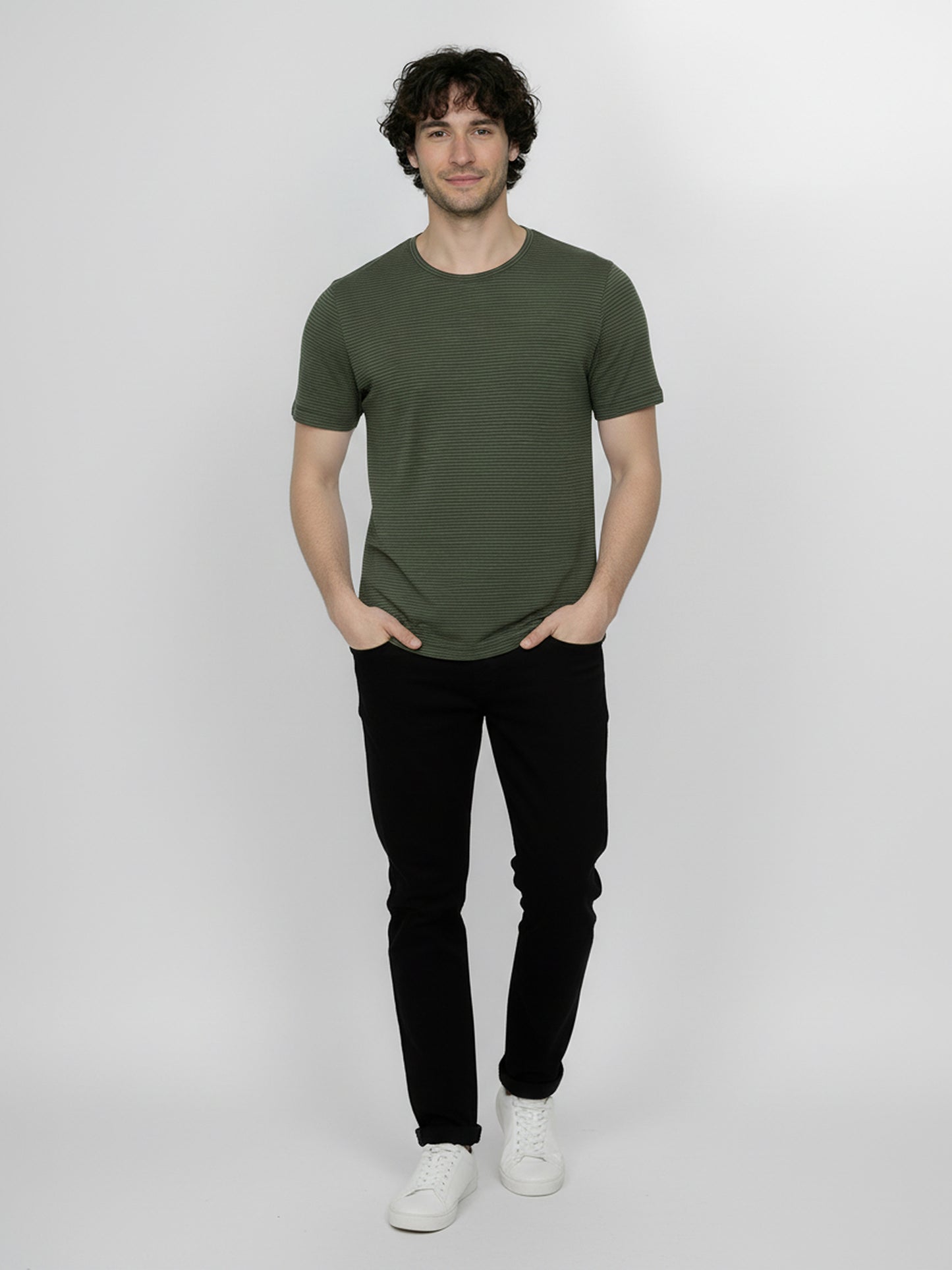 T-shirt gestreift Anthrazit/Olive von Greenbomb