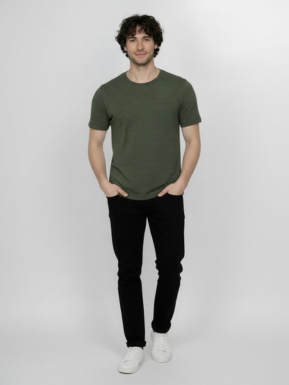 T-shirt gestreift Anthrazit/Olive von Greenbomb