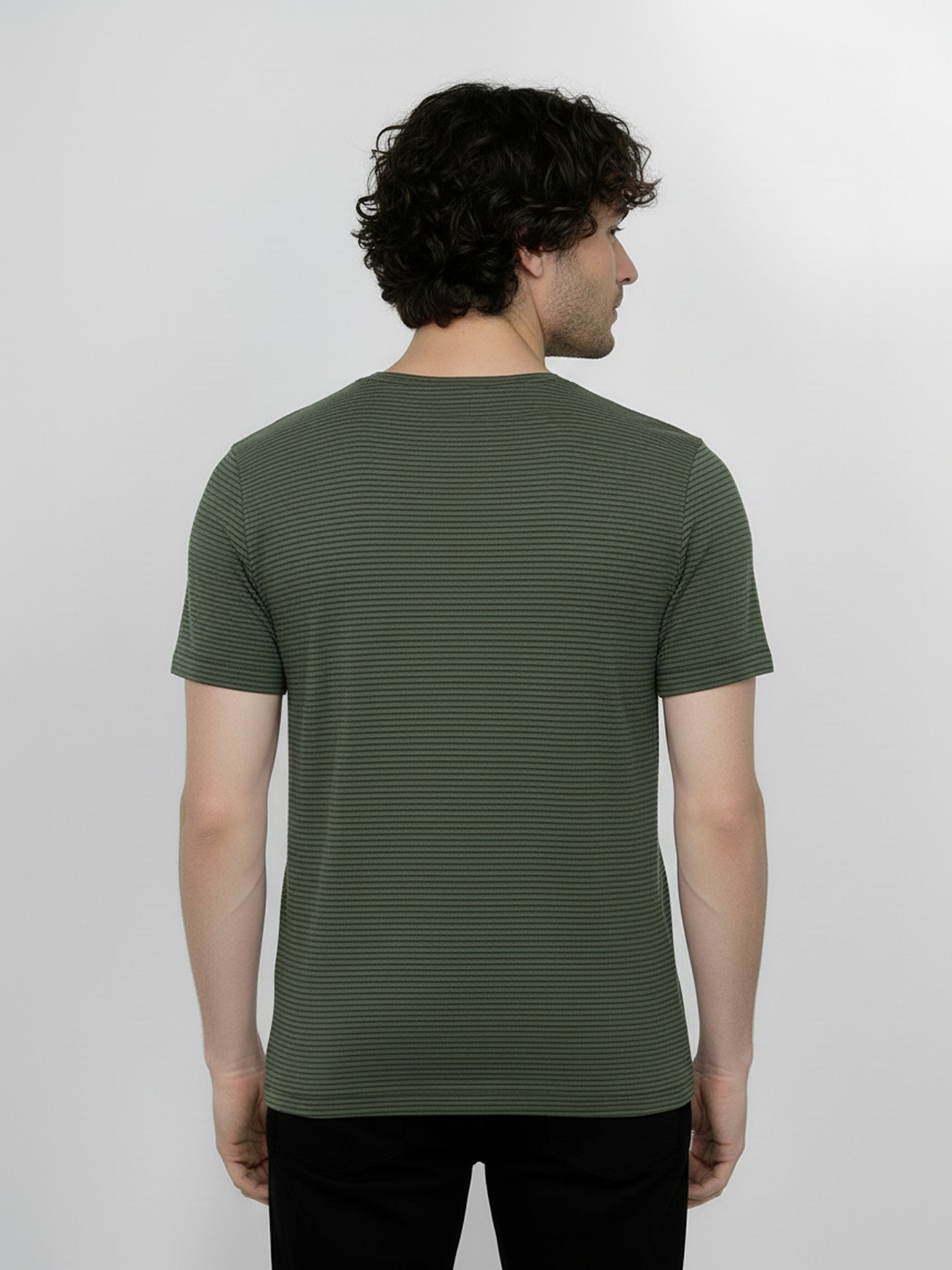 T-shirt gestreift Anthrazit/Olive von Greenbomb