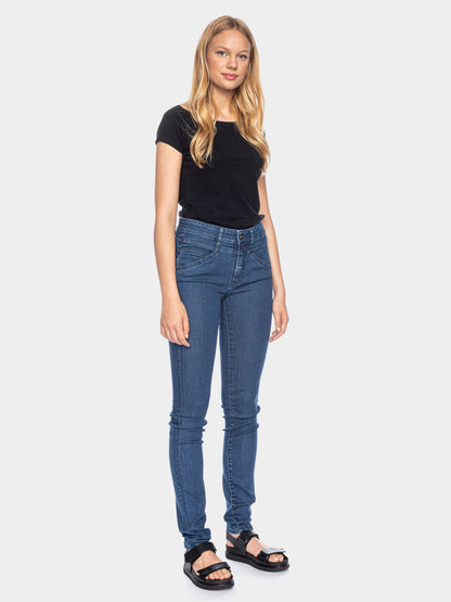 Skinny Bio-Jeans in Blau-Used von ATO Berlin (bis Länge 34)