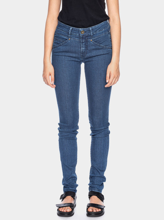 Skinny Bio-Jeans in Blau-Used von ATO Berlin (bis Länge 34)