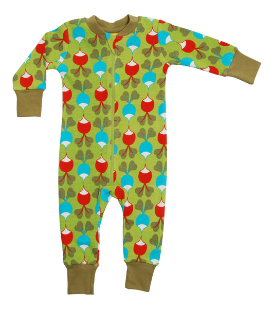 Einteiler-Pyjama mit Radiesli auf Grün von DUNS