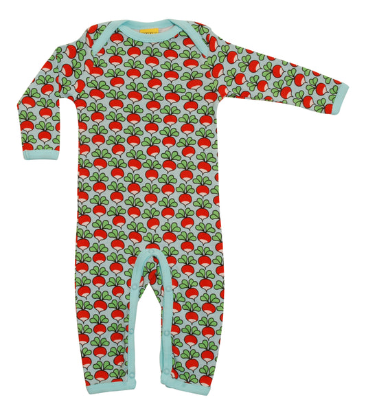 Baby-Pyjama mit Radieschen auf Clearwater Blue von DUNS