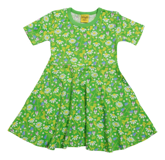 Kurzarm-Kleid mit Blumenwiese auf Grün von DUNS