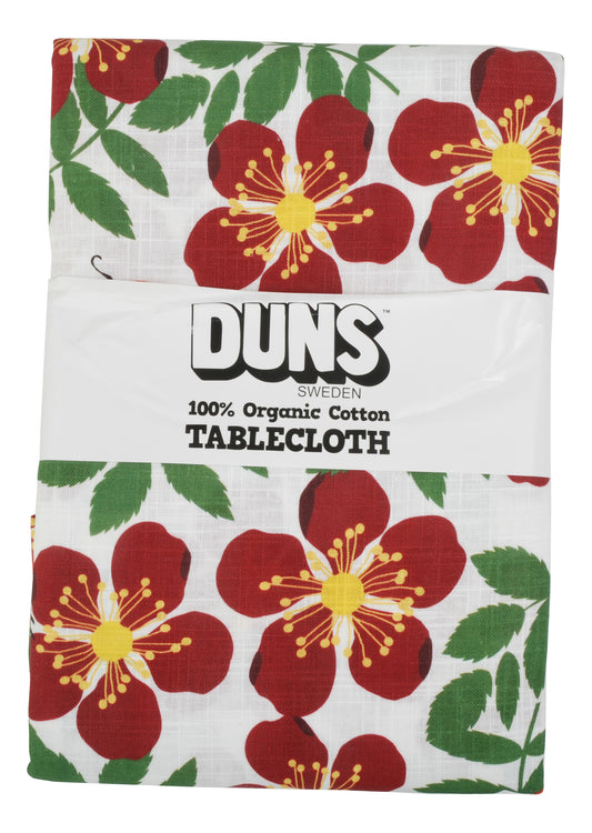 Tischtuch mit Heckenrosen auf Rot von DUNS