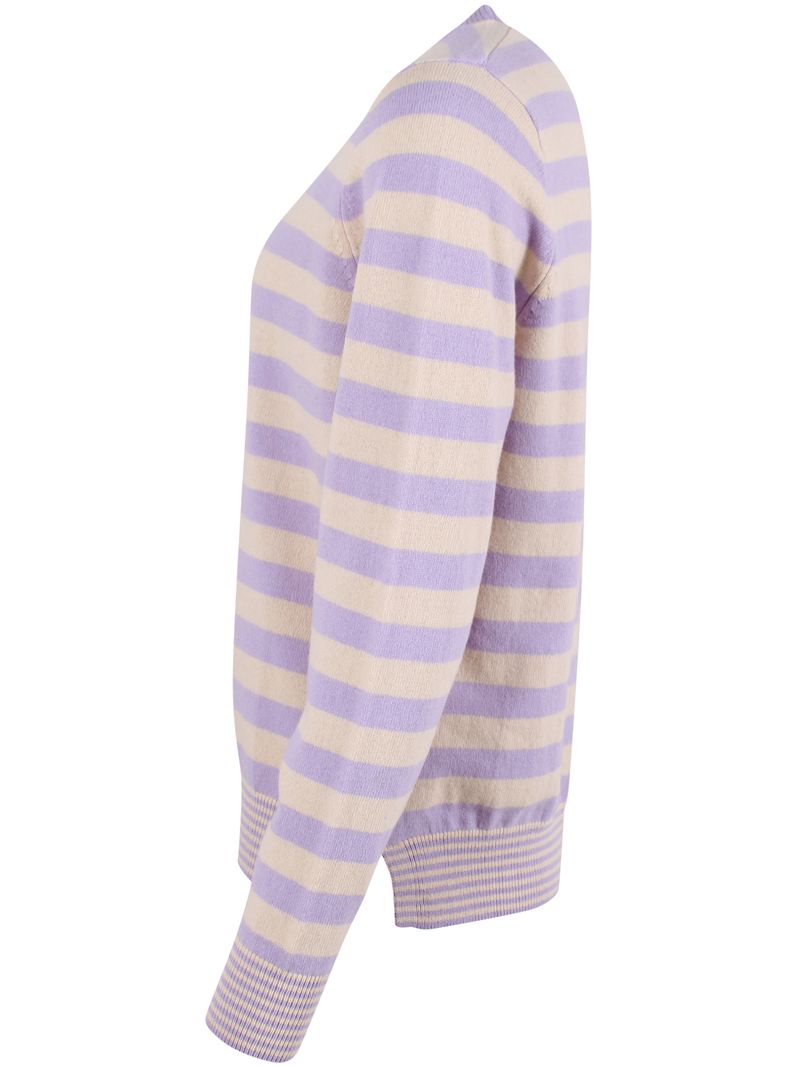 Woll-Pullover gestreift in Ice Lilac/Light Beige von Danefae