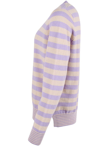 Woll-Pullover gestreift in Ice Lilac/Light Beige von Danefae