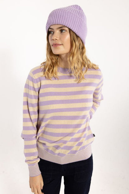 Woll-Pullover gestreift in Ice Lilac/Light Beige von Danefae
