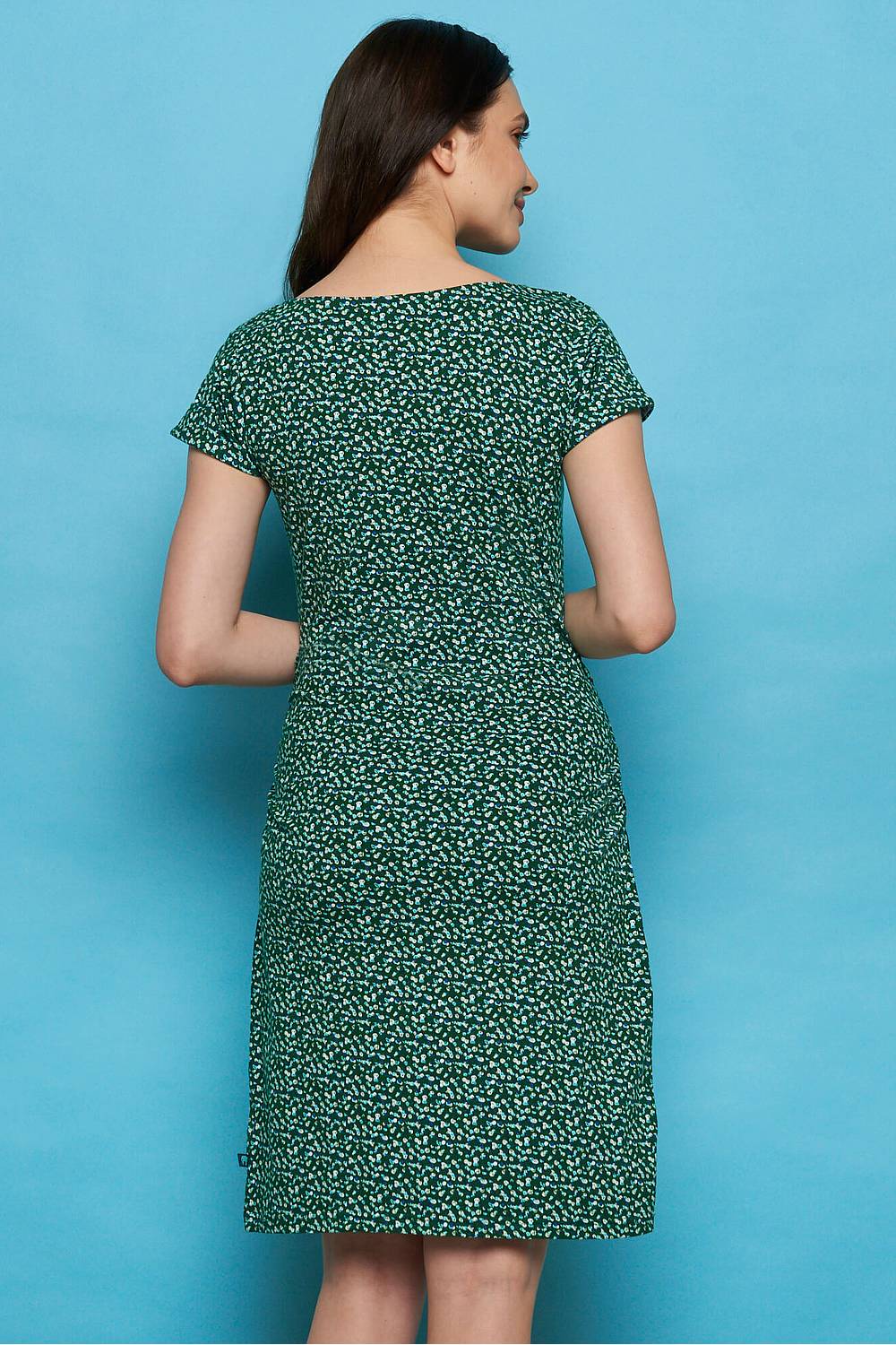 SALE -50%: Kleid mit Wasserfallkragen mit Tupfen auf Grün von Tranquillo