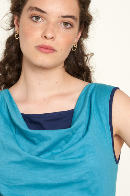 SALE: Duofarben-Shirt mit Wasserfallkragen in türkis/dunkelbla von Tranquillo