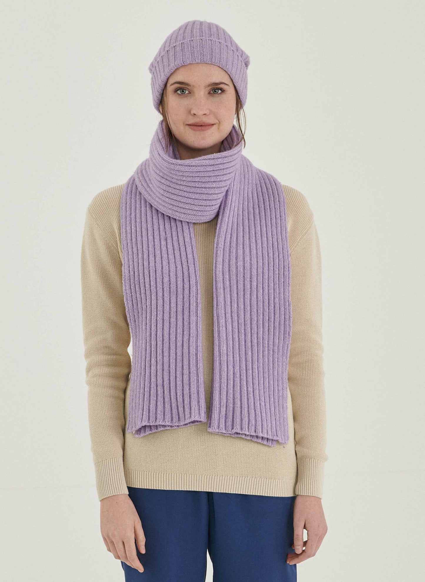 SALE -50% Woll-Pullover gestrickt in Grau/Violet/Blau von Organication