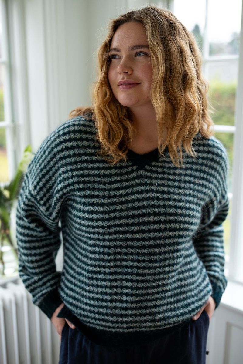 Wollpullover Anthrazit/Blaugrau gestreift von Danefae