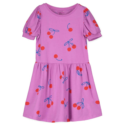 Kurzarm-Kleid mit Kirschen auf Magenta von Lötiekids