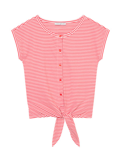 Knoten T-shirt gestreift rot/weiss