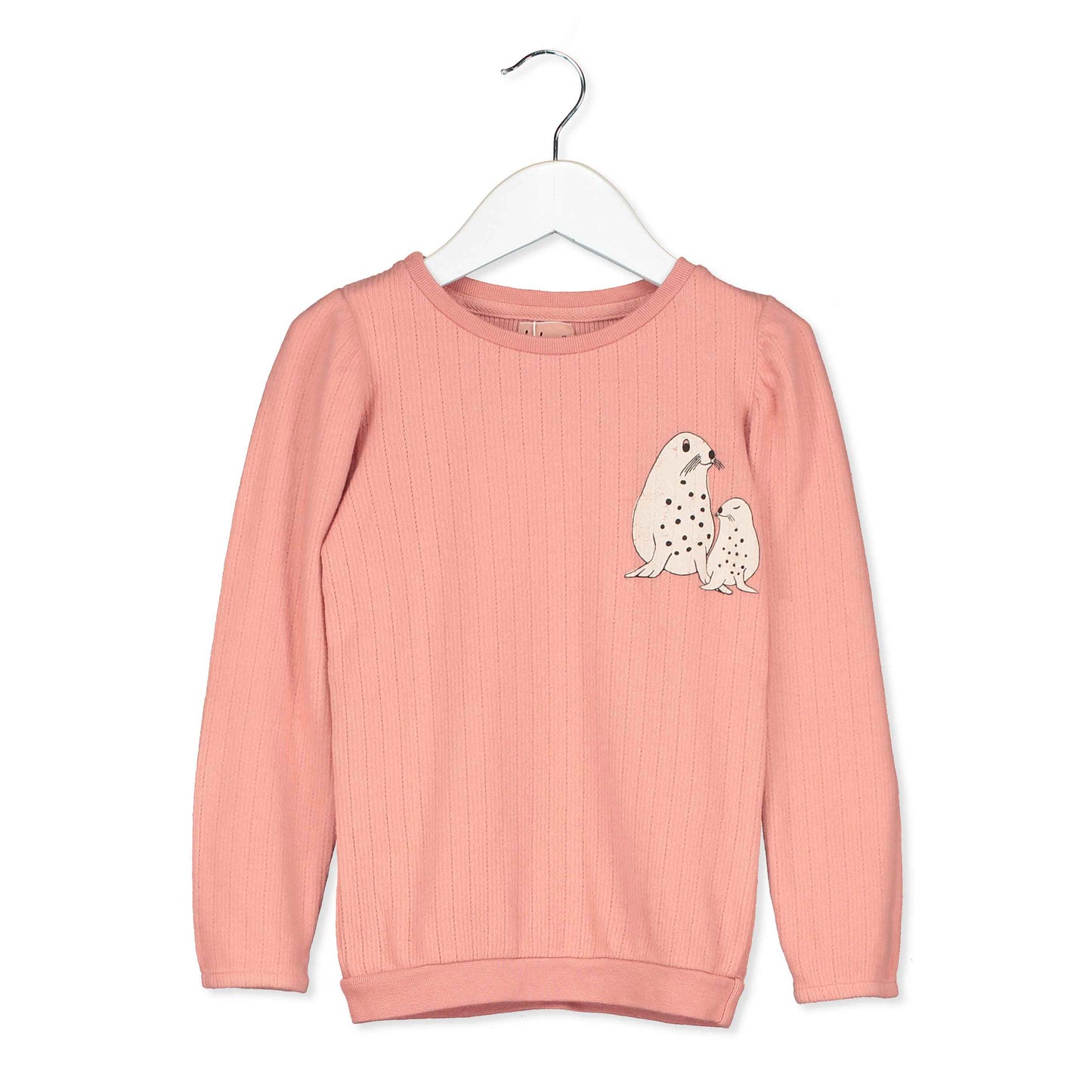 Langarm-Shirt mit weisser Robbe auf Rosa von Lötiekids