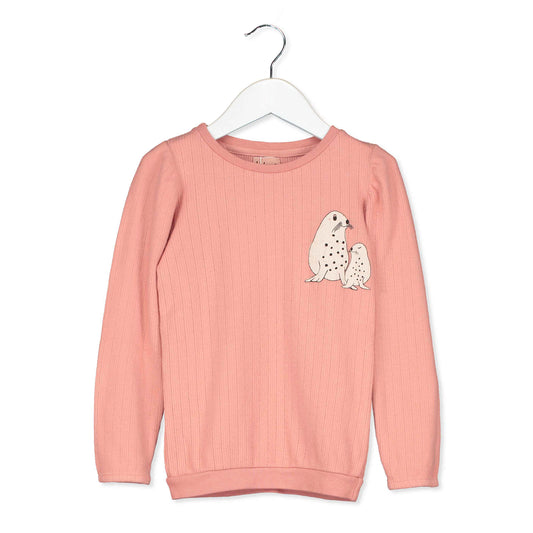 Langarm-Shirt mit weisser Robbe auf Rosa von Lötiekids