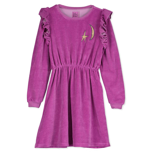 Rüschen Velour-Kleid in Orchidee