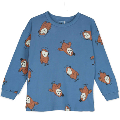 Langarm-Shirt  mit Eulen auf Blau