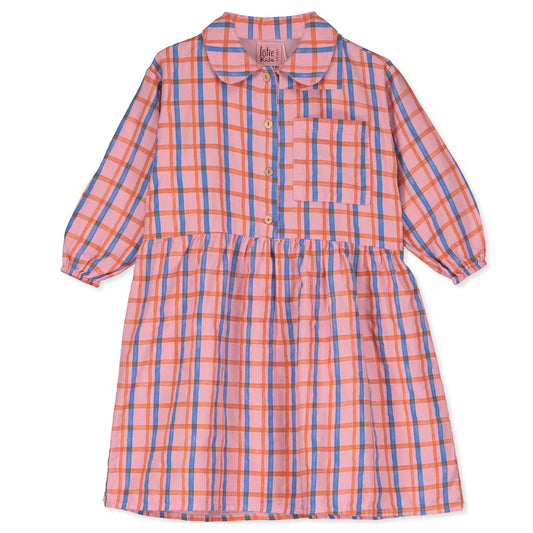Blusenkleid mit Rastermuster auf Rosa von Lötiekids