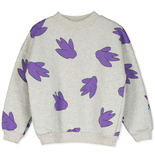 Sweatshirt Hellgrau mit violetten Vögel von Lötiekids