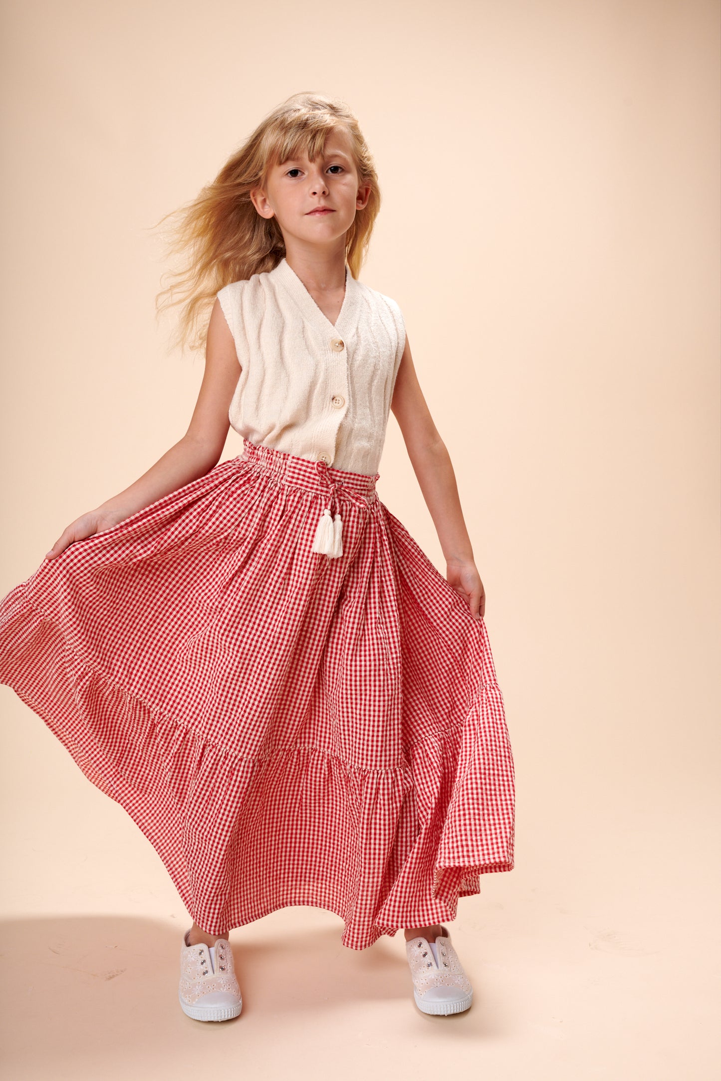 SALE: Langer Jupe kariert weiss/rot von Lily Balou