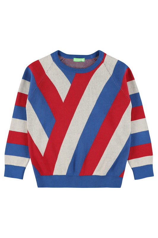Pulli gestrickt geometrisch gemustert Blau/Rot von Lily Balou