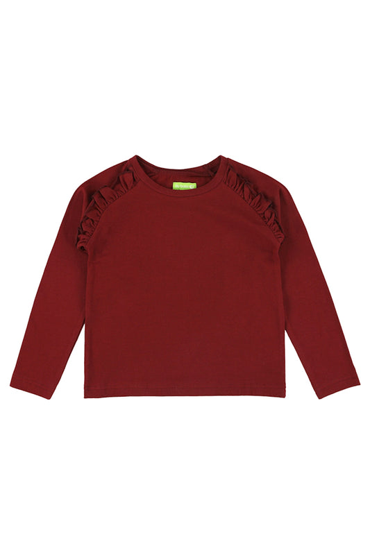SALE: Langarm-Shirt mir Rüsche in Bordeaux von Lily Balou