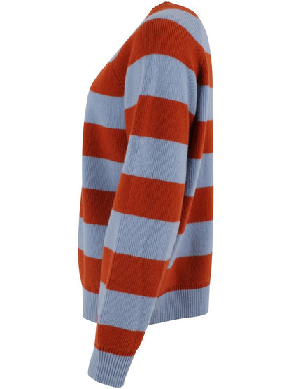 Woll-Pullover gestreift in Porcelaine/Chili von Danefae