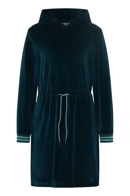 SALE: Velours-Kleid in Dunkelblau mit Kapuze von Tranquillo