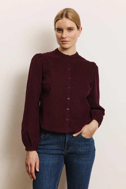 Cord-Bluse in Wine von Tranquillo