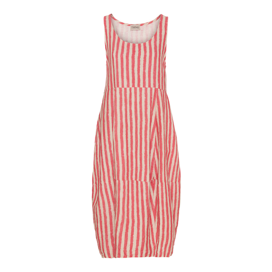 SALE: Leinen-Ballonkleid gestreift Natur/Chili von Thing