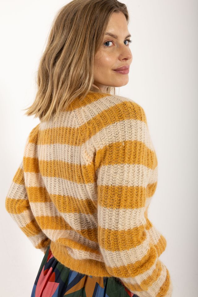 Woll-Cardigan in Nougat/Honig gestreift von Danefae