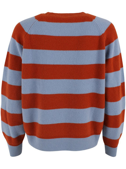 Woll-Pullover gestreift in Porcelaine/Chili von Danefae