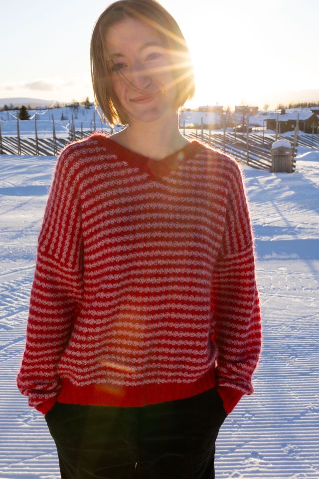 Wollpullover Rot/Rosa gestreift von Danefae