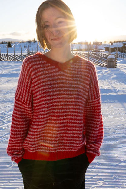 Wollpullover Rot/Rosa gestreift von Danefae